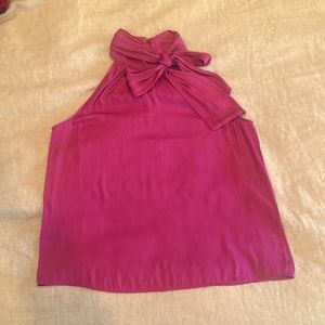 Gently worn Ann Taylor pink bow halter top. Petite small. Polyester.